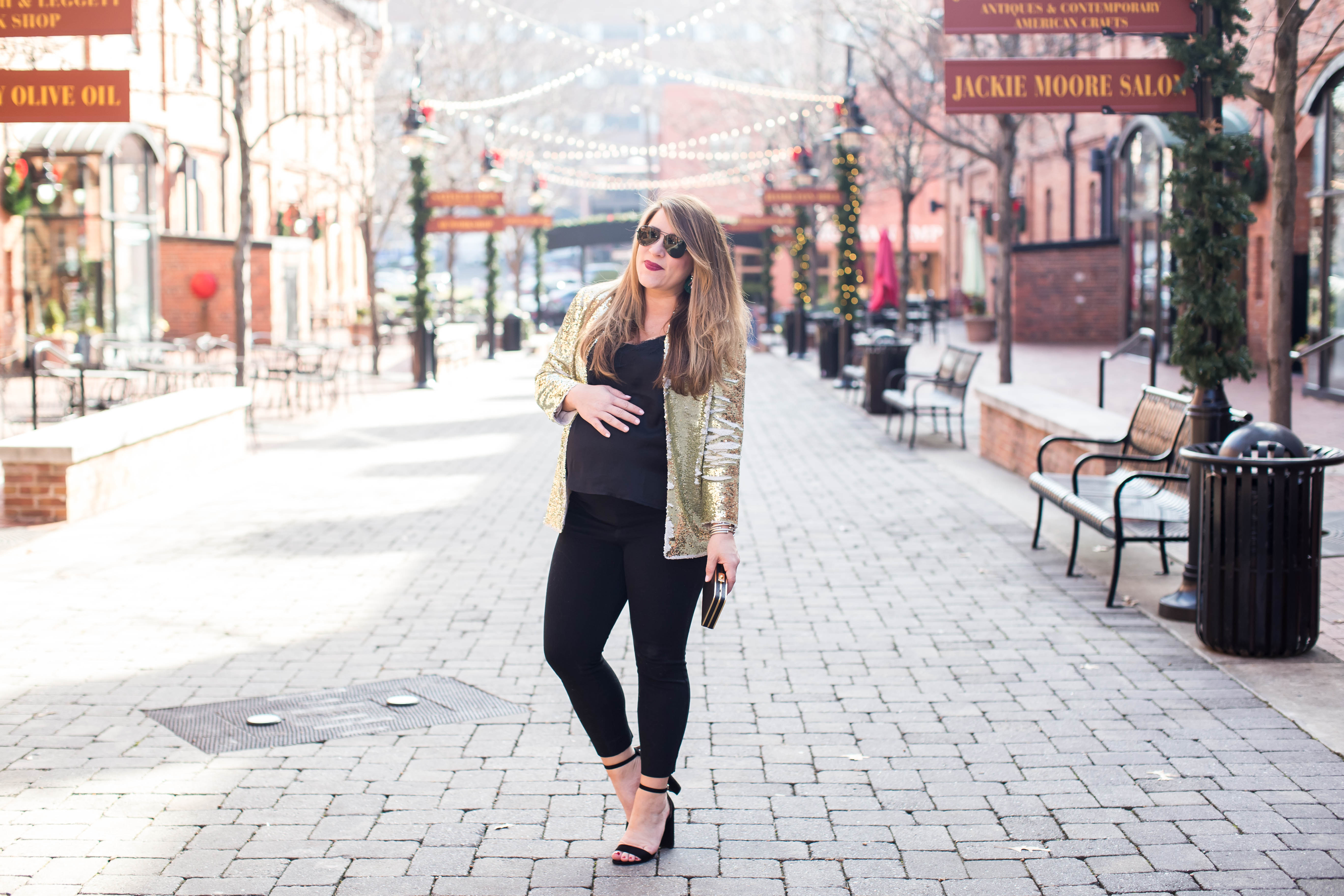 Gold Sequin Blazer by North Carolina fashion blogger Coffee Beans and Bobby Pins