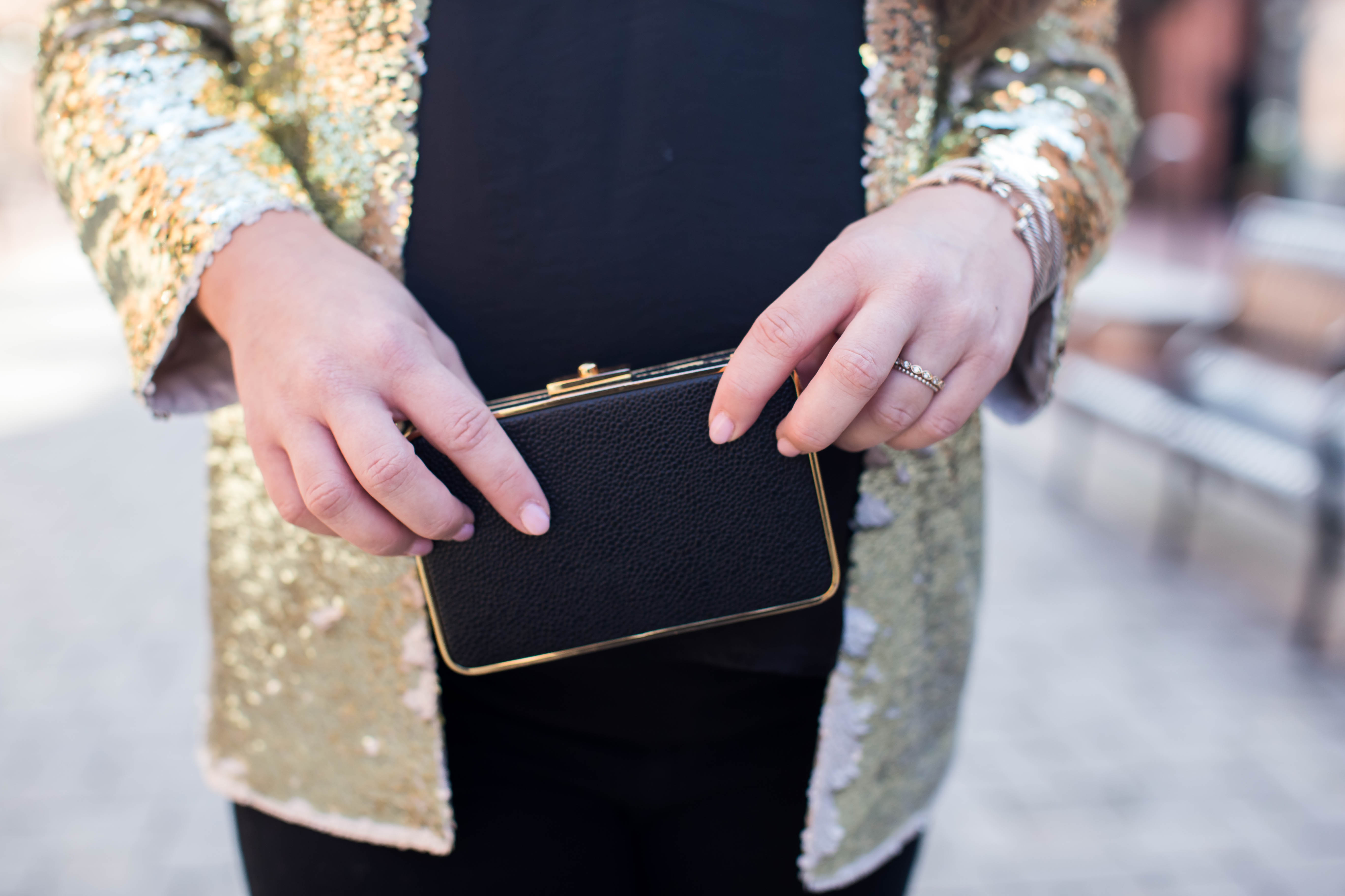 Gold Sequin Blazer by North Carolina fashion blogger Coffee Beans and Bobby Pins