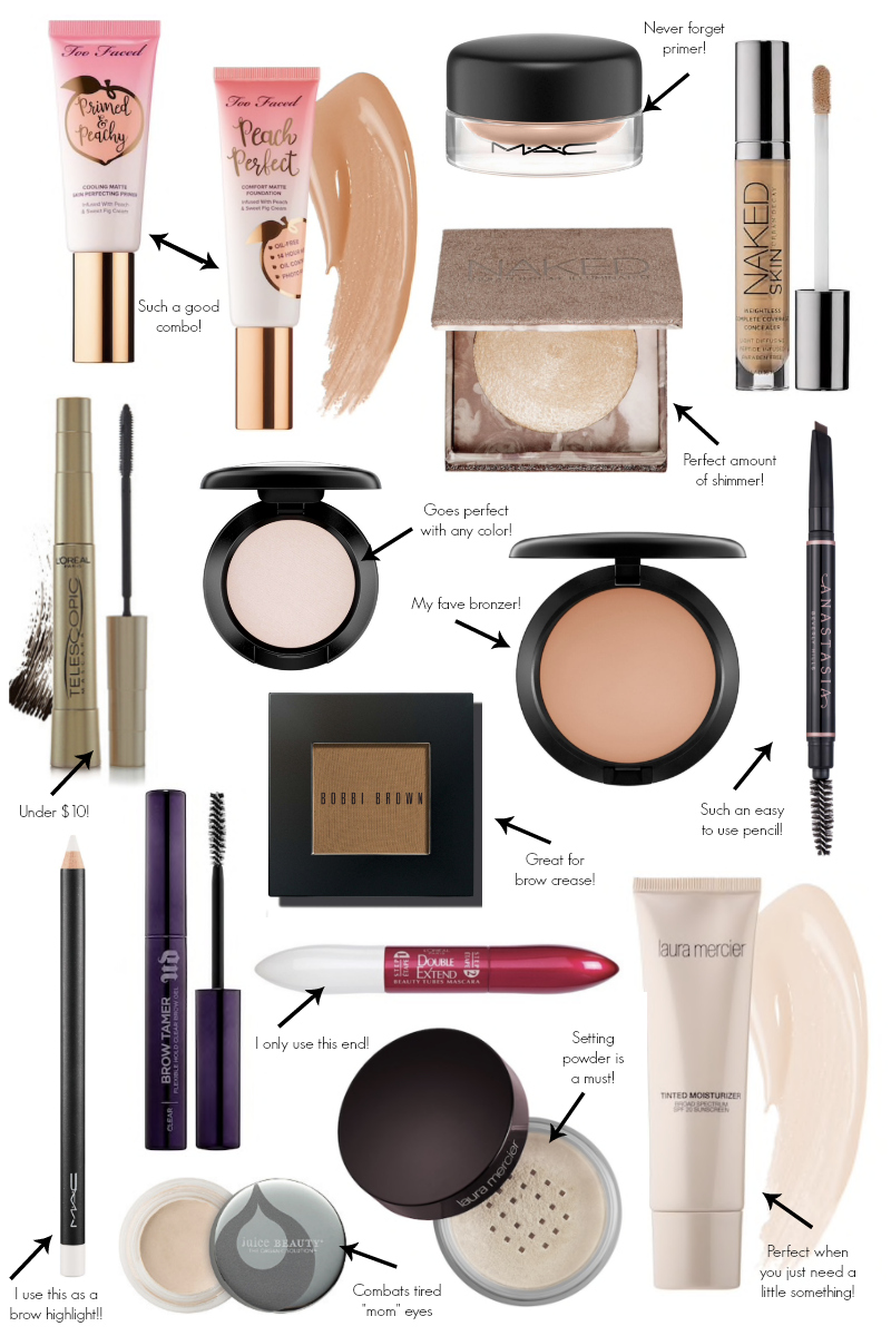 MAC | Bobbi Brown | Lip Gloss | Eyebrow Pencil | Blush | Powder | Mascara | Must Have Everyday Makeup Products  featured by popular Ohio beauty blogger Coffee Beans and Bobby Pins