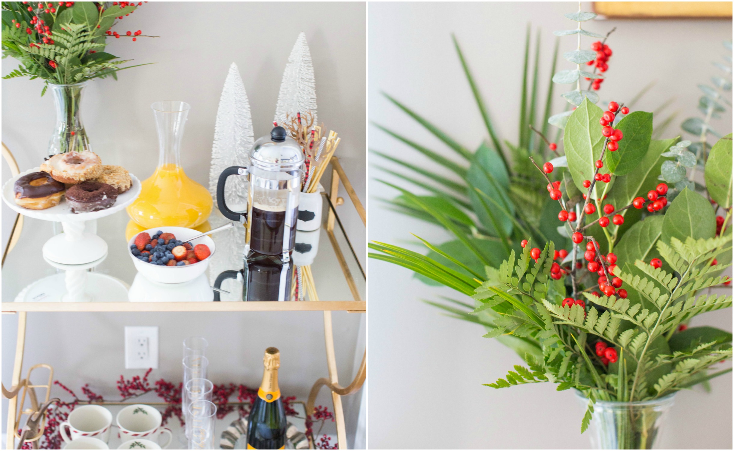 holiday-bar-cart-for-breakfast - 3 Awesome Holiday Bar Cart Ideas by North Carolina style blogger Coffee Beans and Bobby Pins