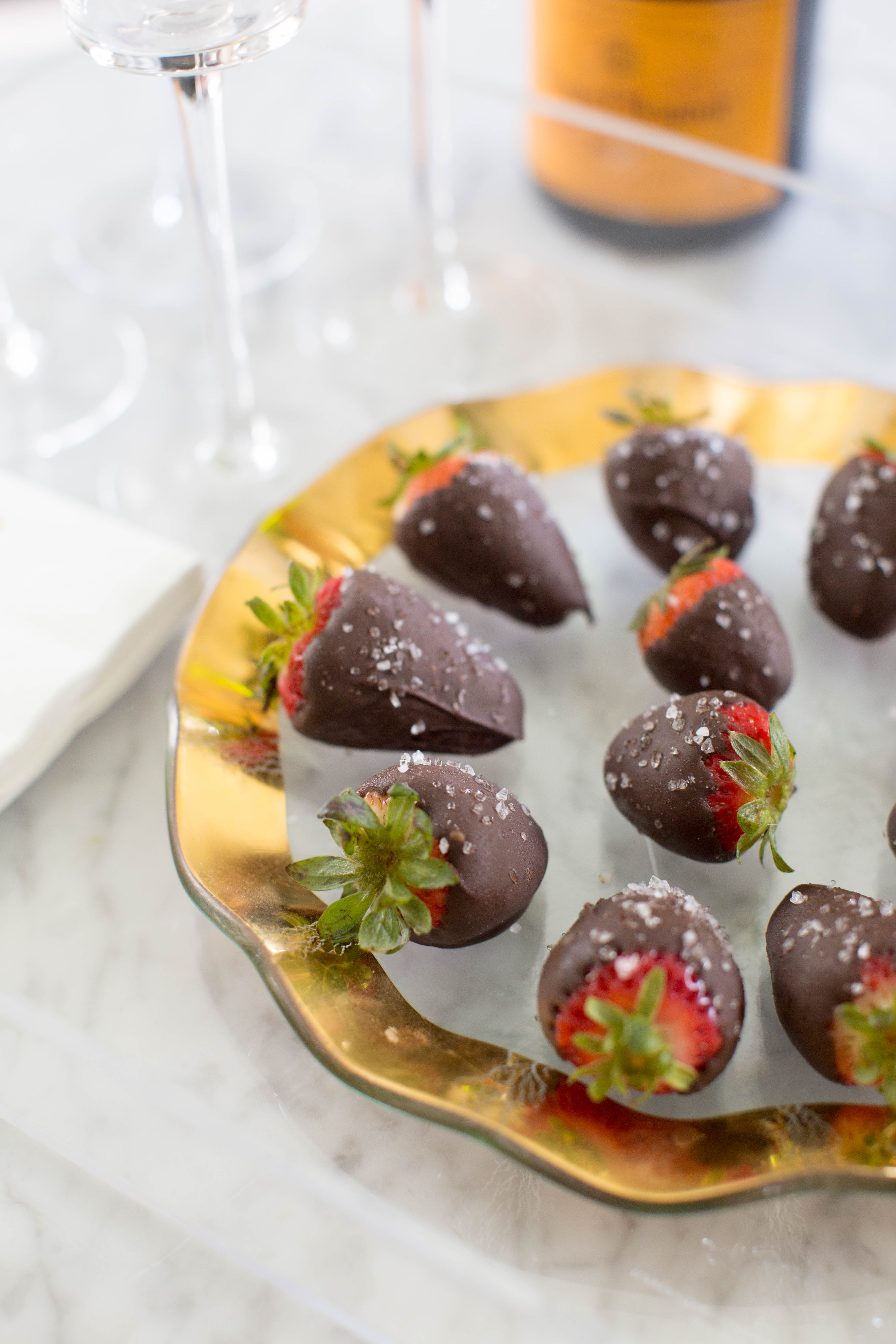 Decadent Champagne Soaked Salted Chocolate Strawberries by NC lifestyle blogger Amy of Coffee Beans and Bobby Pins