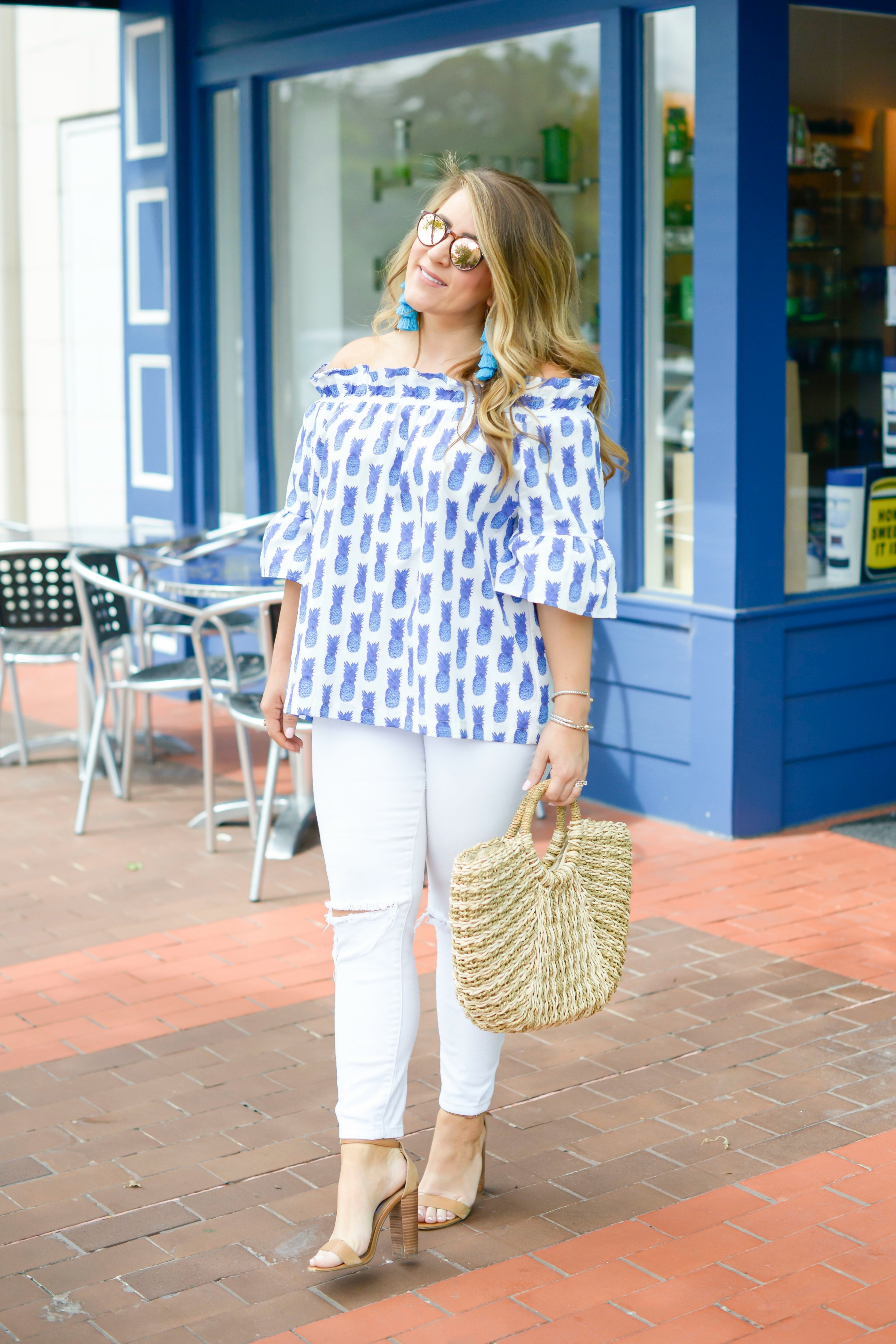 Off the Shoulder Pineapple Top by NC fashion blogger Amy of Coffee Beans and Bobby Pins