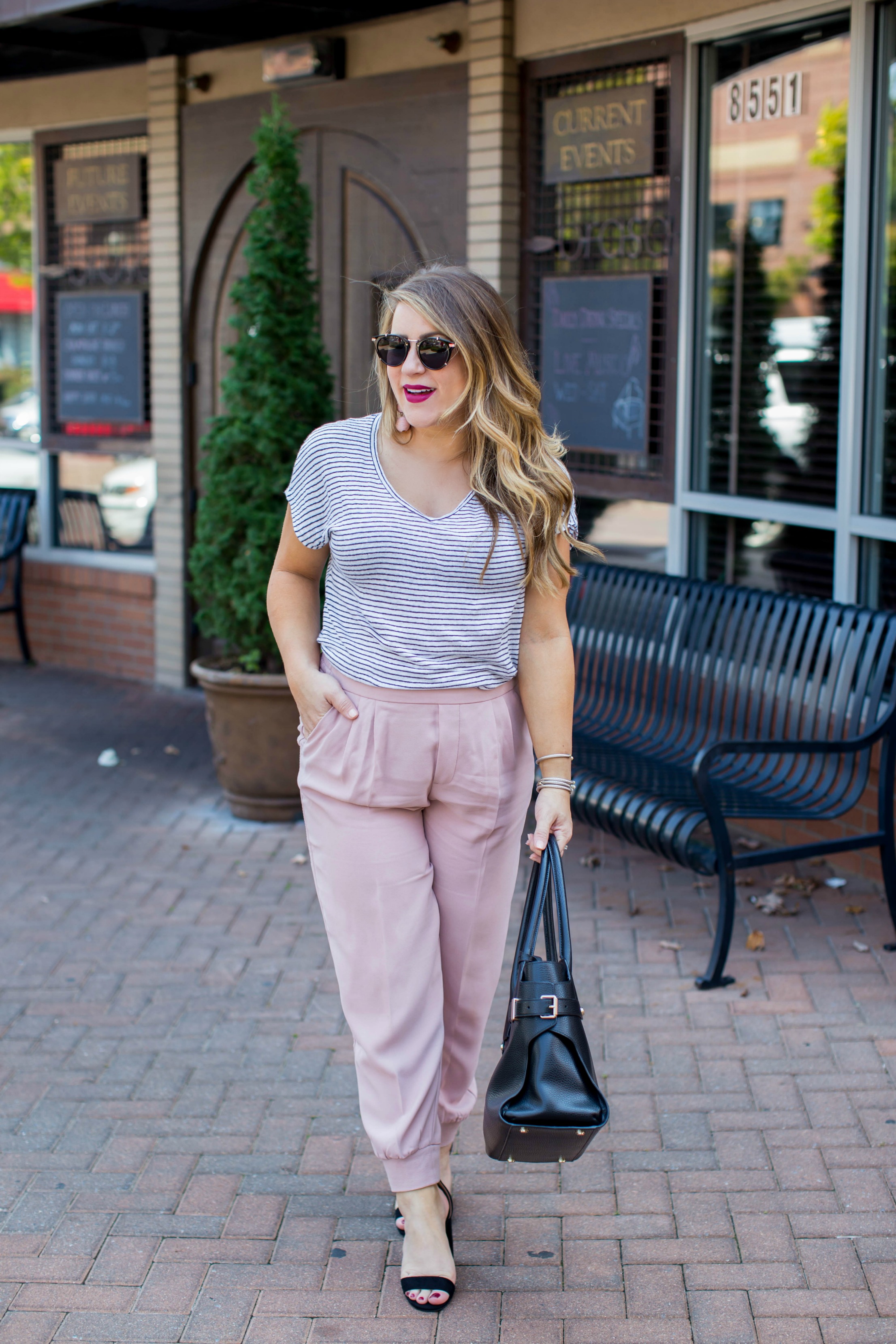 Blush Pink Joggers for Fall by NC fashion blogger Coffee Beans and Bobby Pins