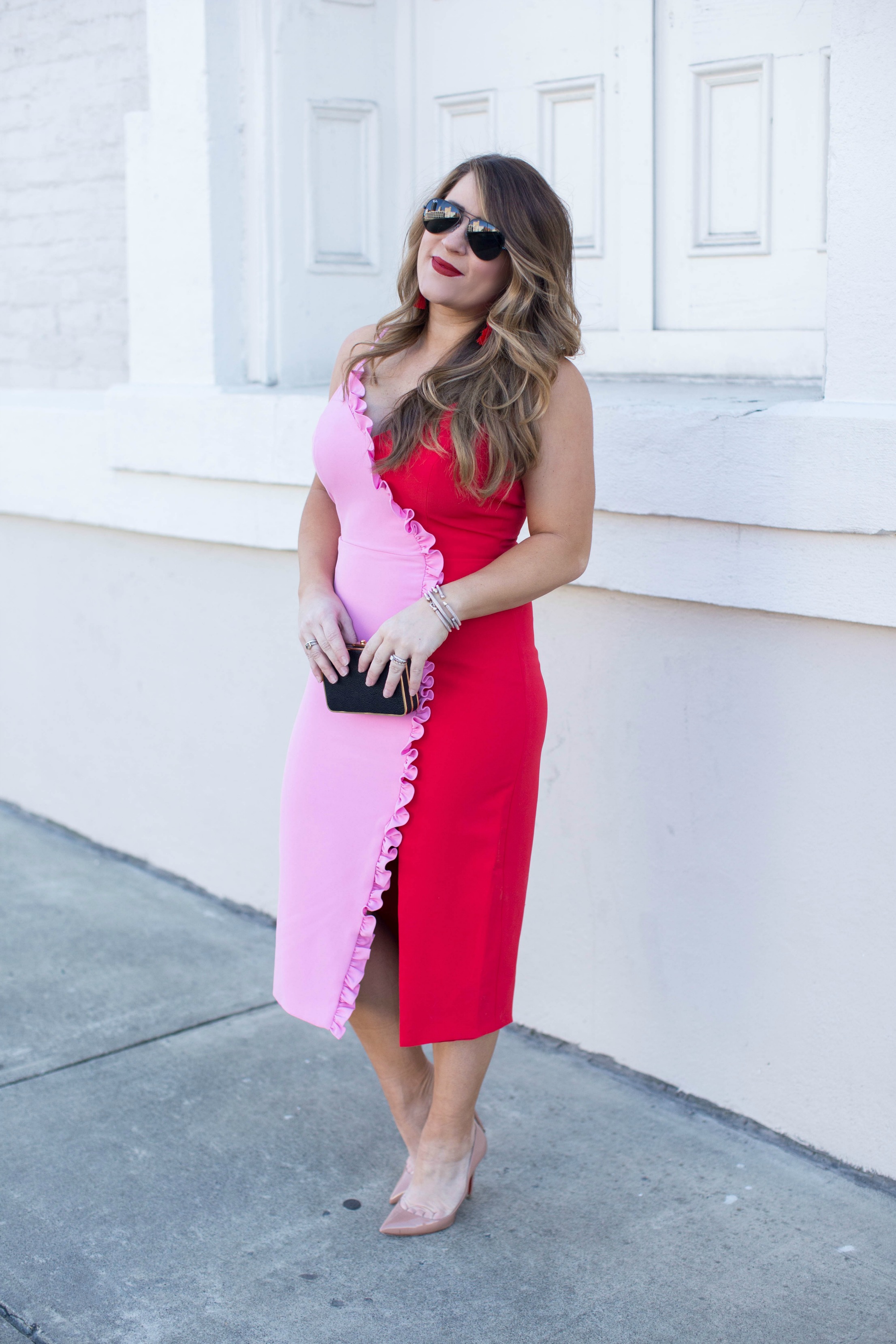 Pink and Red Dress from Nordstrom by popular North Carolina fashion blogger Coffee Beans and Bobby Pins