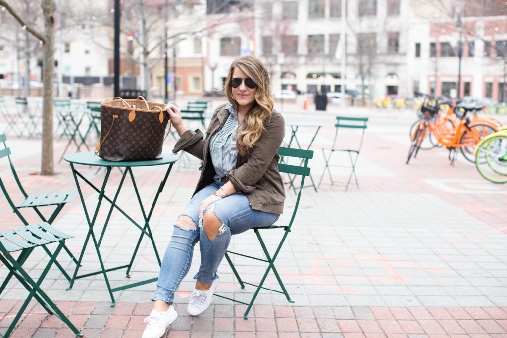 Olive Jacket by popular North Carolina fashion blogger Coffee Beans and Bobby Pins