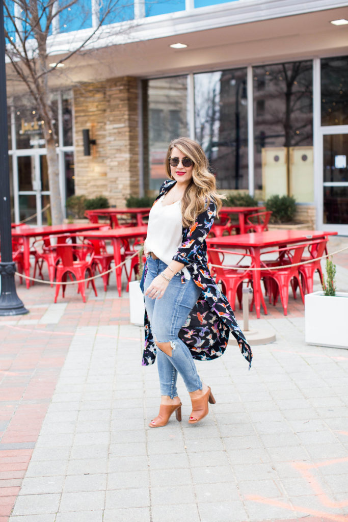 Bird Print Shirt dress by popular North Carolina fashion blogger Coffee Beans and Bobby Pins