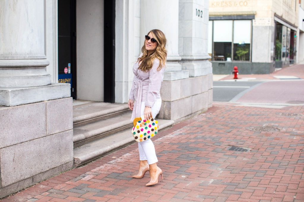 Basic Nude Heels styled by popular North Carolina fashion blogger, Coffee Beans and Bobby Pins