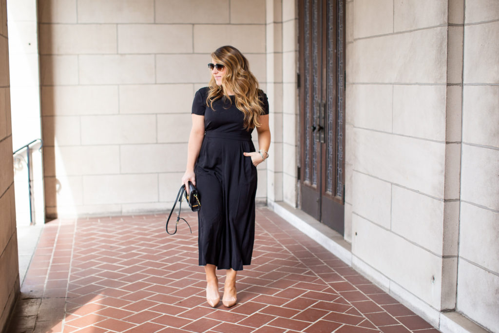 Date Night Black Jumpsuit featured by popular North Carolina Fashion Blogger, Coffee Beans and Bobby Pins