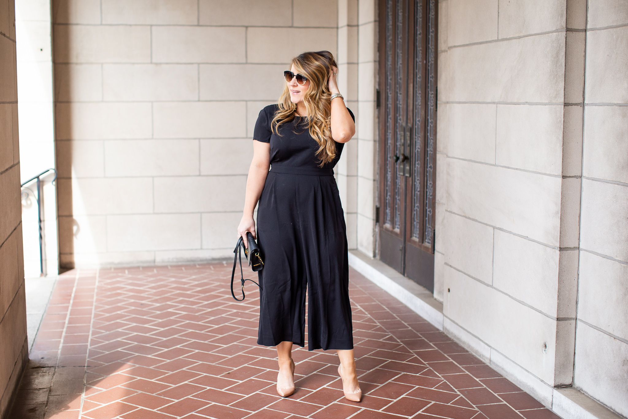 Date Night Black Jumpsuit featured by popular North Carolina Fashion Blogger, Coffee Beans and Bobby Pins