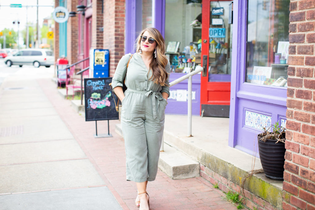 Utility Jumpsuit featured by popular North Carolina style blogger, Coffee Beans and Bobby Pins