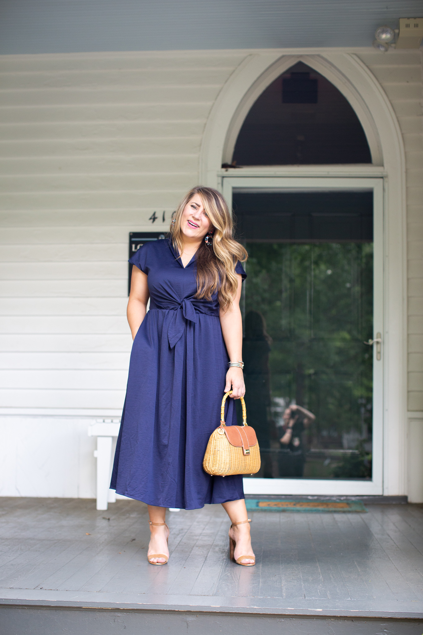 Classic Navy Midi Dress featured by popular North Carolina fashion blogger Coffee Beans and Bobby Pins