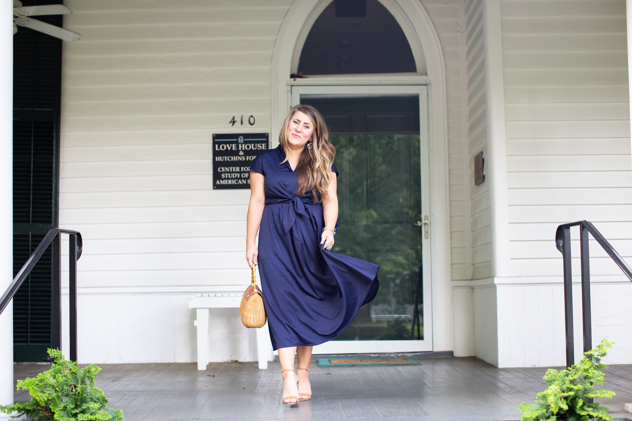 Classic Navy Midi Dress featured by popular North Carolina fashion blogger Coffee Beans and Bobby Pins