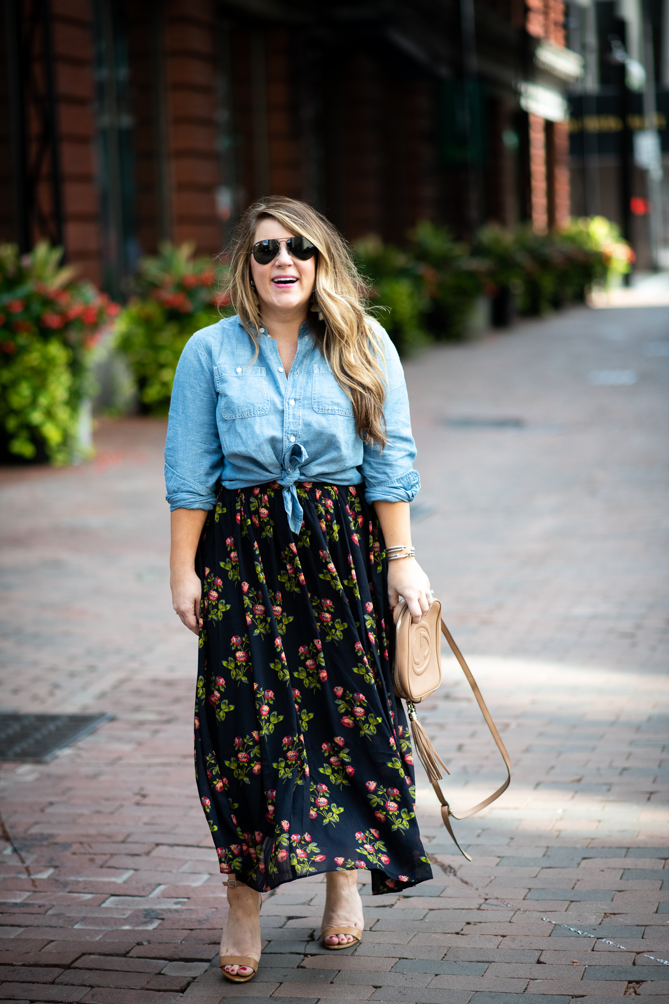 J.Crew | Floral Maxi Skirt Transition to Fall featured by popular Ohio fashion blogger Coffee Beans and Bobby Pins