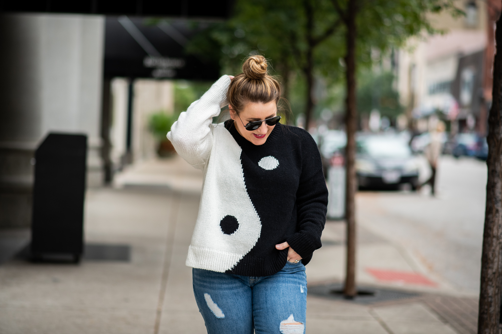 90s Fashion | Fall Fashion | Ying-Yang Madewell Sweater featured by top North Carolina fashion blog Coffee Beans and Bobby Pins