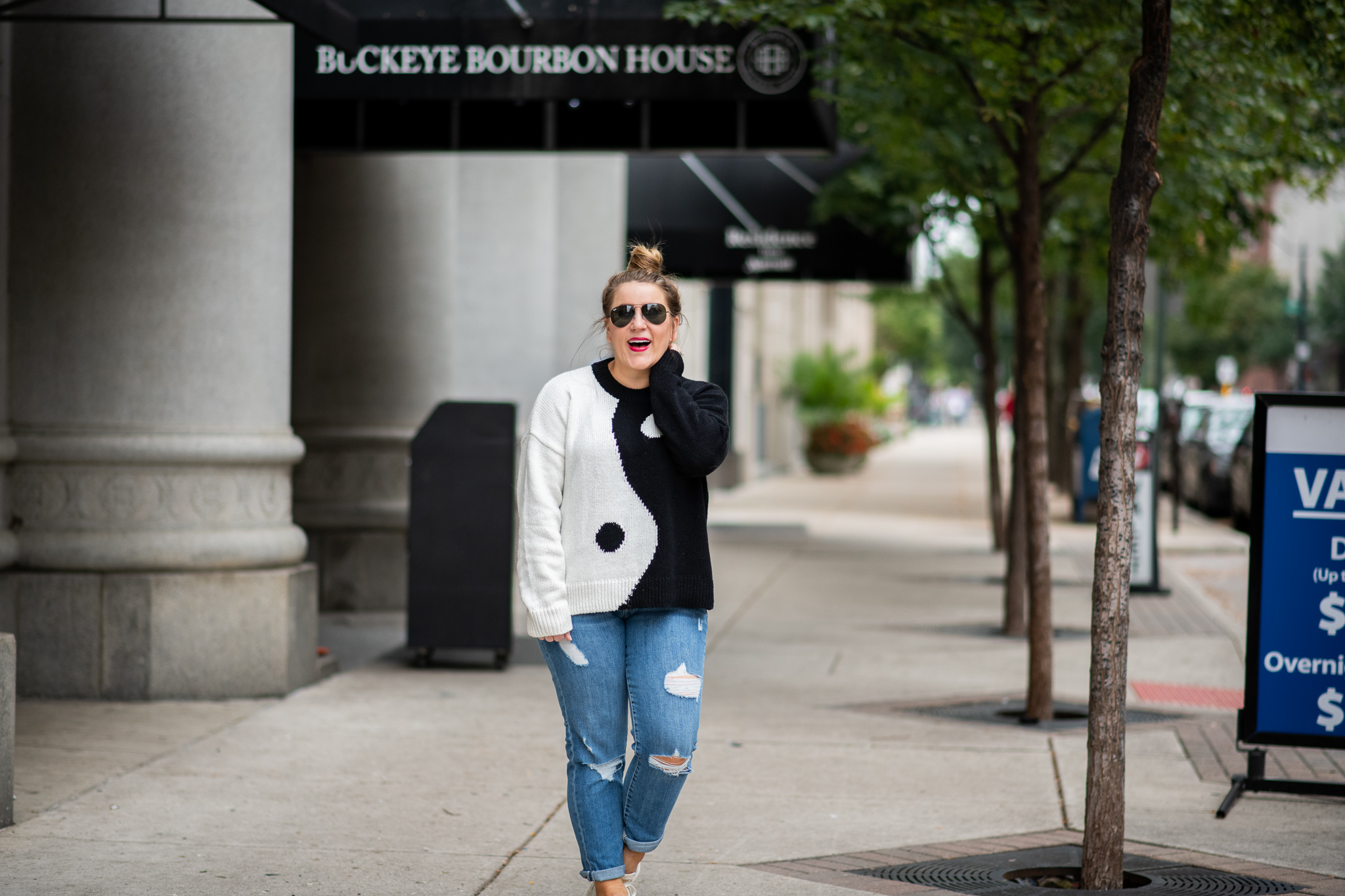 90s Fashion | Fall Fashion | Ying-Yang Madewell Sweater featured by top North Carolina fashion blog Coffee Beans and Bobby Pins