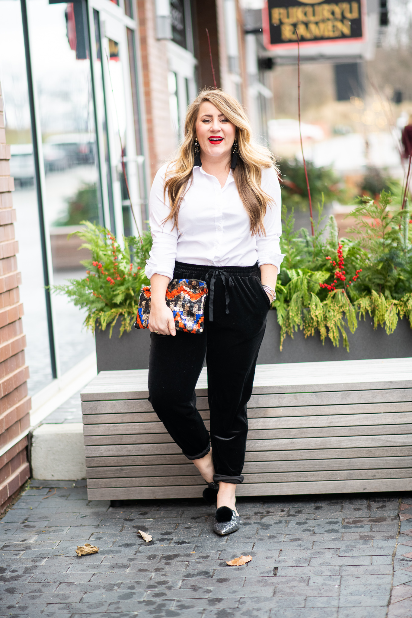 HOLIDAY PARTY OUTFIT IDEA: VELVET JOGGERS — Molly's Musings