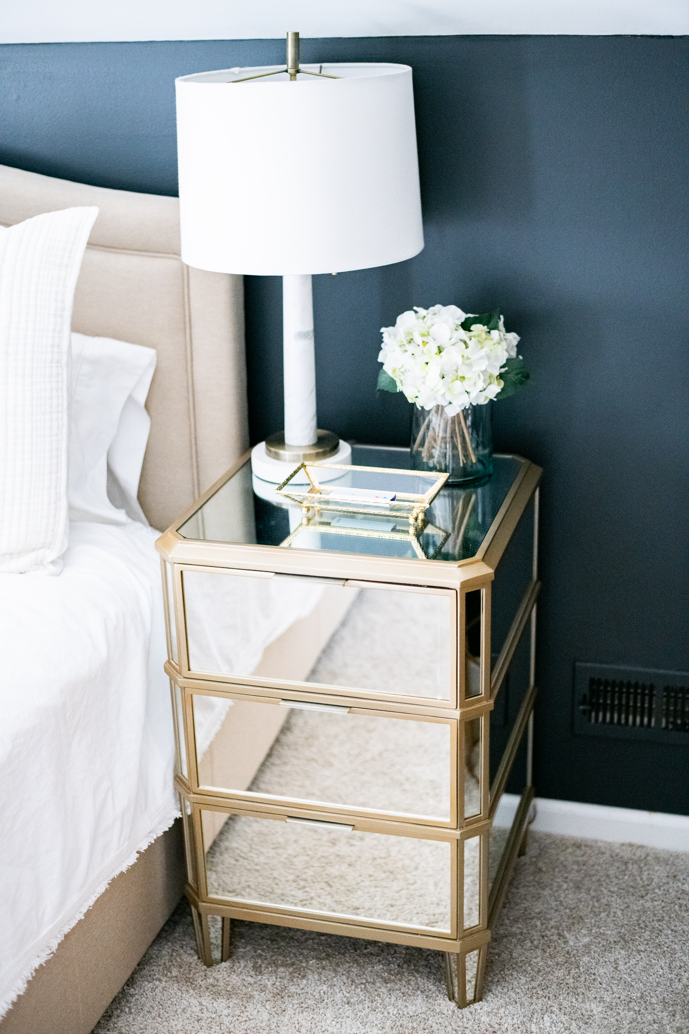 Mirrored Nightstands featured by top US lifestyle blog Coffee Beans and Bobby Pins