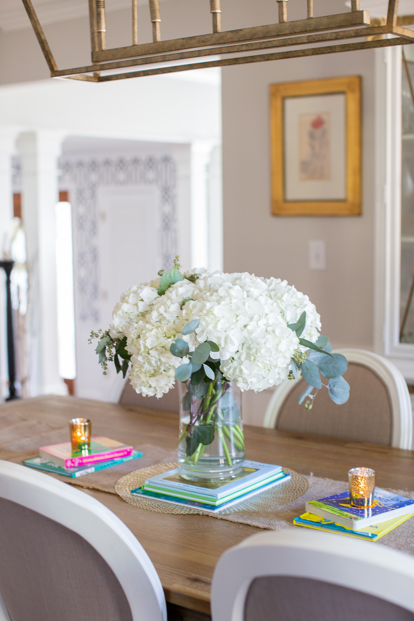  Story Book Baby Shower Ideas by popular North Carolina life and style blog, Coffee Beans and Bobby Pins: image of a vase full of white hydrangeas. 