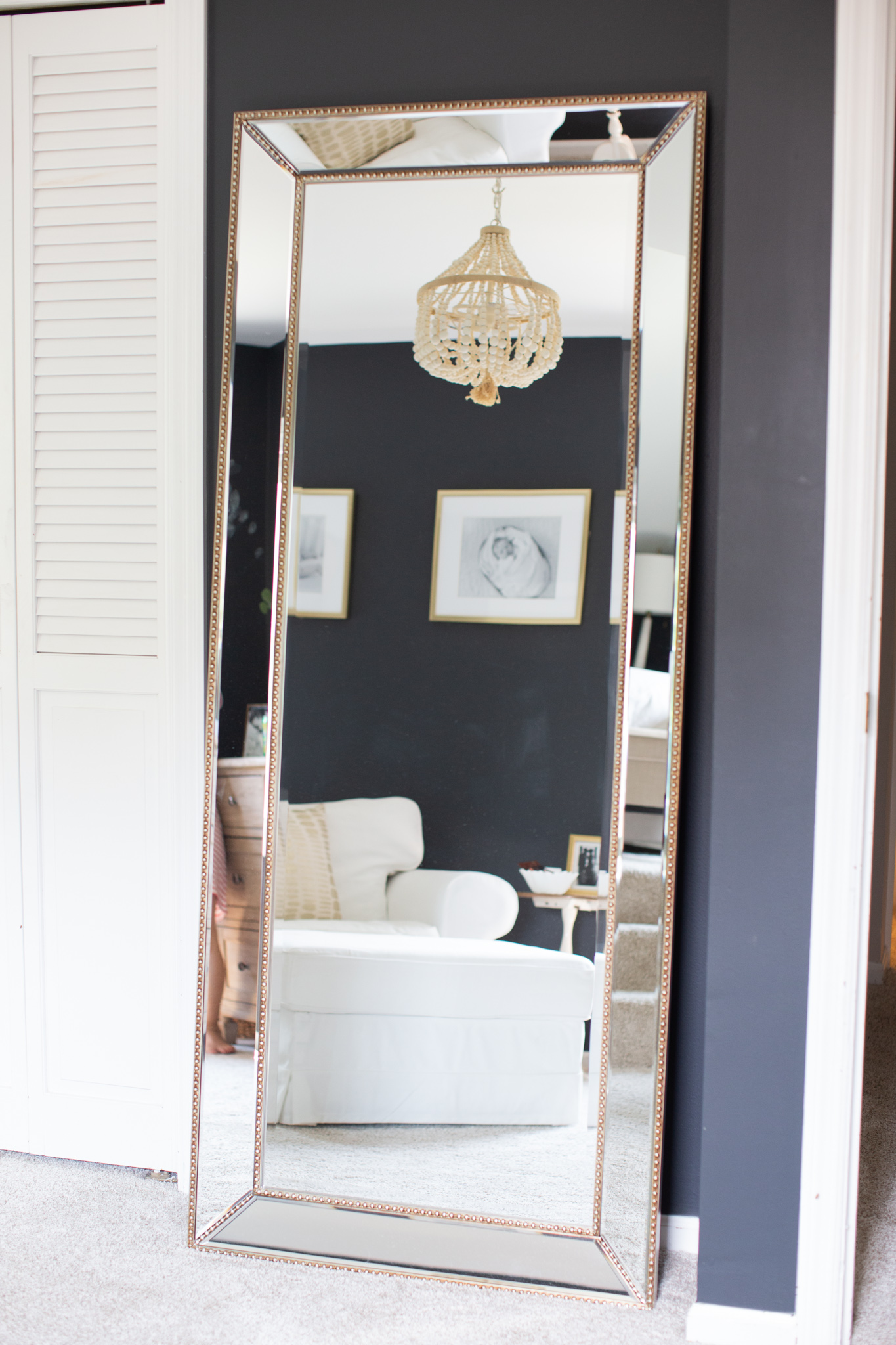 Master Bedroom Remodel Ideas by popular Ohio life and style blog, Coffee Beans and Bobby Pins: image of a embellished full body mirror. 