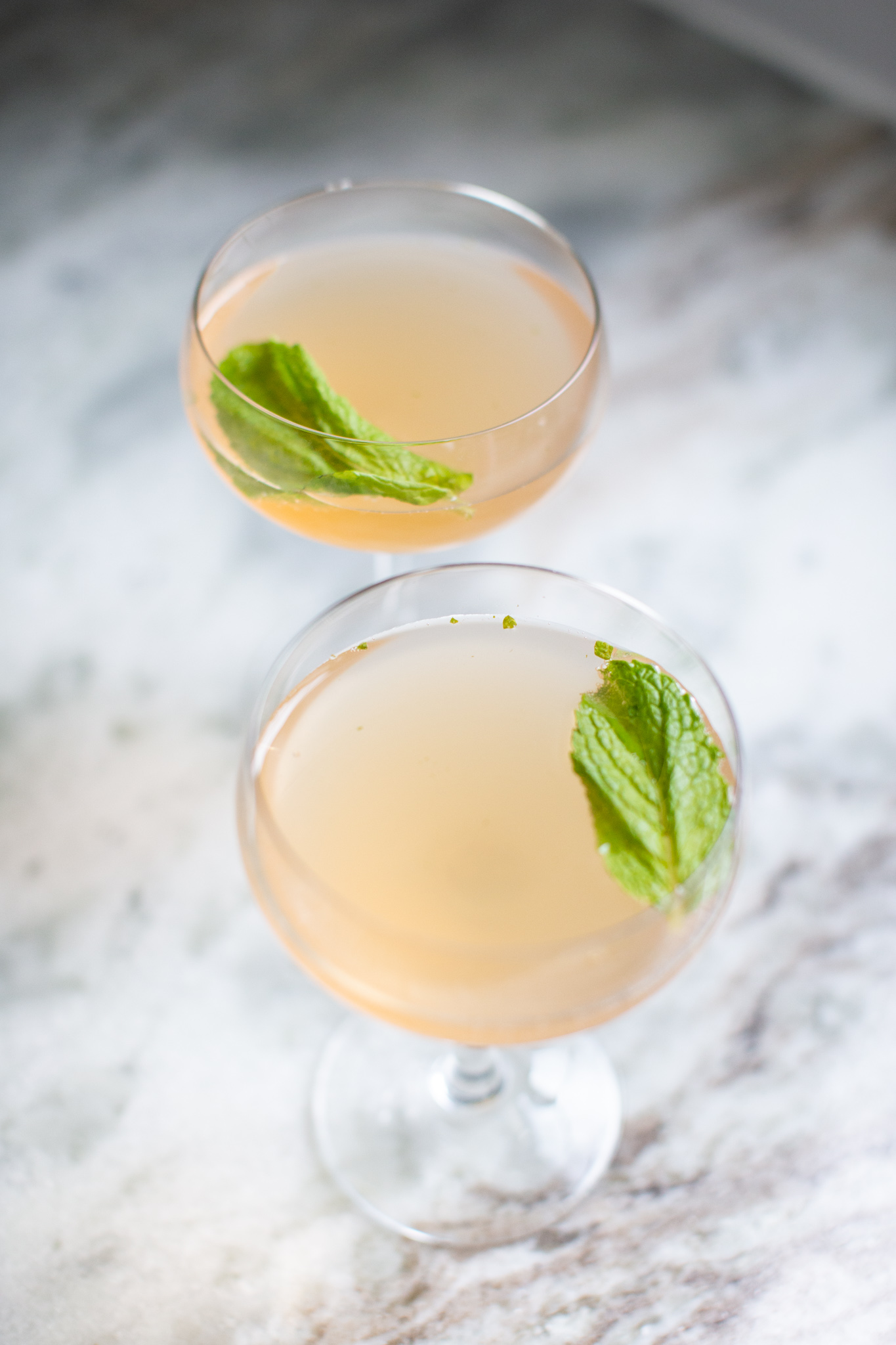 Rum Cocktail by popular Ohio lifestyle blog, Coffee Beans and Bobby Pins: image of a Old Cuban Rum Cocktail in a martini glass with a mint leaf floating on top. 