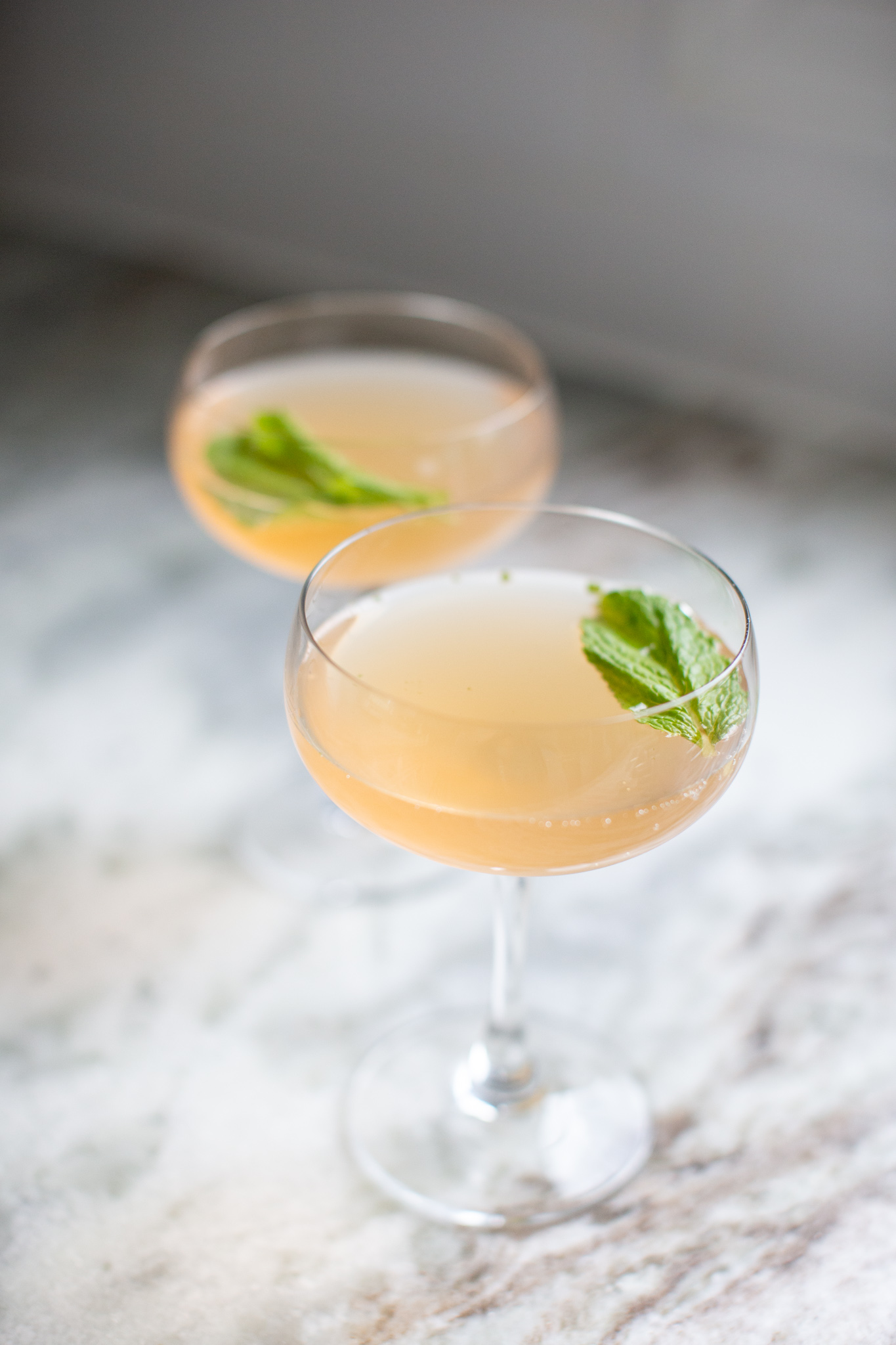 Rum Cocktail by popular Ohio lifestyle blog, Coffee Beans and Bobby Pins: image of a Old Cuban Rum Cocktail in a martini glass with a mint leaf floating on top. 