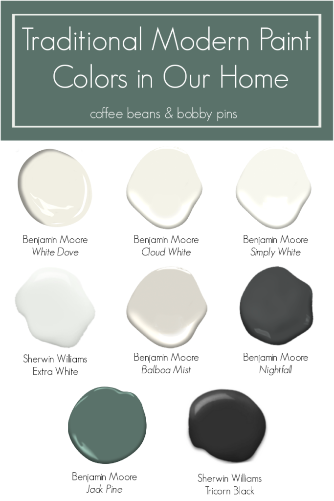 Traditional Paint Colors by popular Ohio life and style blog, Coffee Beans and Bobby Pins: image of Benjamin Moore and Sherwin Williams paint colors. 